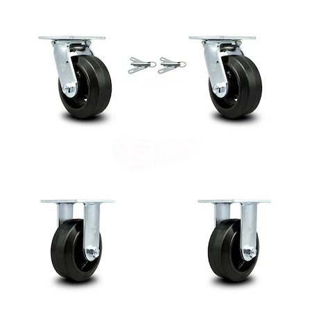 Service Caster 6 Inch Rubber on Steel Caster Set with Ball Bearings 2 Swivel Lock 2 Rigid SCC SCC-30CS620-RSB-BSL-2-R-2